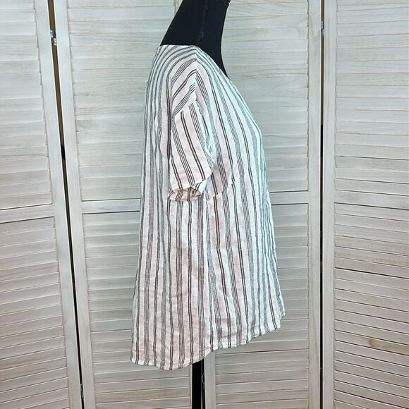 Ellen Tracy Linen Blend Ticking Stripe Tee Small - Picture 5 of 9